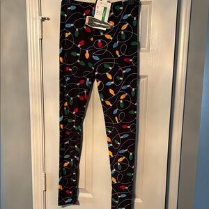 Two Left Feet Festive Holiday Leggings with Colorful Christmas Lights NWT